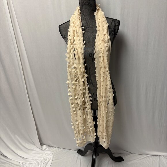 Sheer Beige Scarf Wrap Cutout Polka Dots Lightweight Boho Hippie Funky Playful - Picture 2 of 10